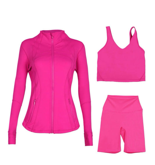 Lulu Dark Pink Short 3 Piece Set